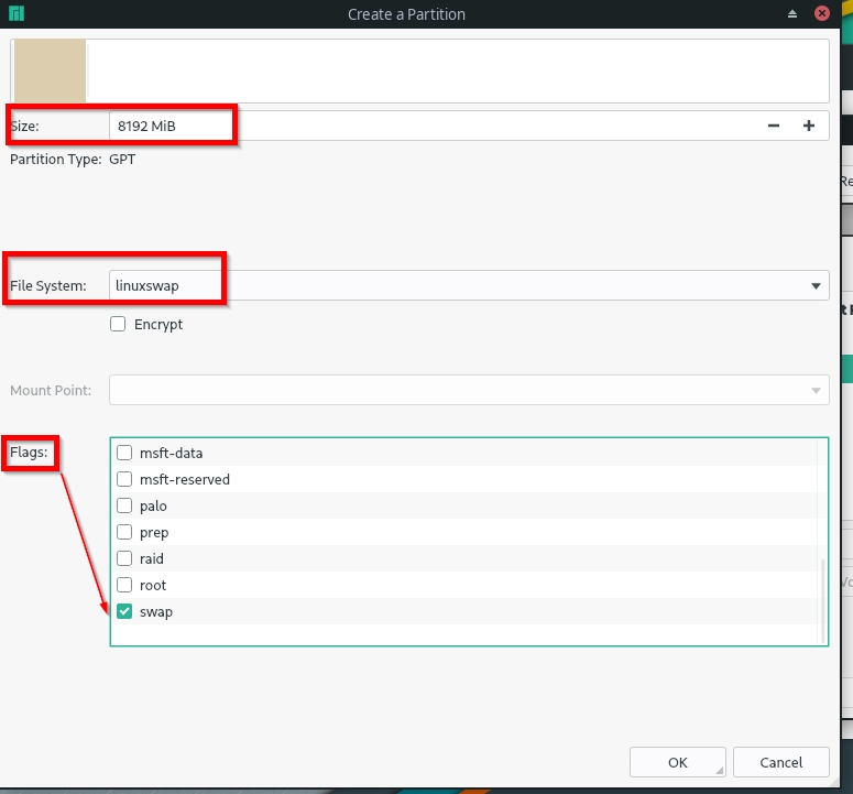 Hard disk partitioning - set up of a swap partition during regular installation