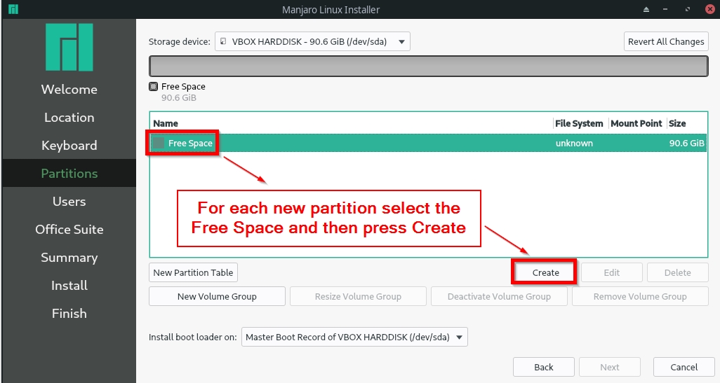 Hard disk partitioning - free space and partition creation